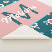 Couverture Sherpa Cute Blue and Pink Personalised Floral Girl's (3/4)