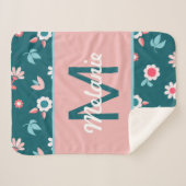 Couverture Sherpa Cute Blue and Pink Personalised Floral Girl's (Devant (Horizontal))