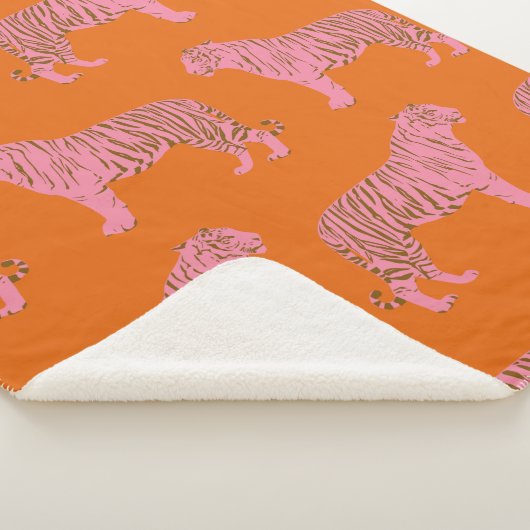 Couverture Sherpa Cute Boho Orange et Pink Tiger Art Motif (3/4)