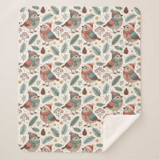 Couverture Sherpa Cute Botanical Scandinavian Bird (Devant)