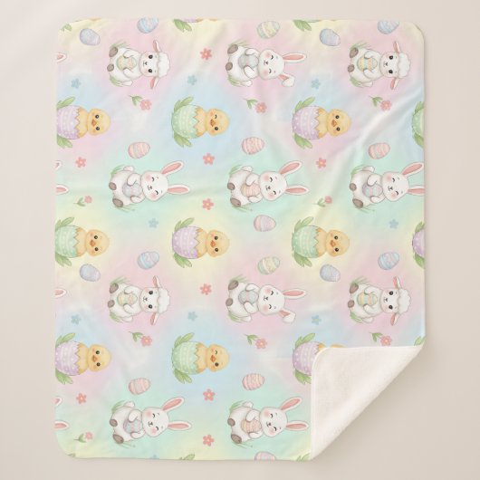 Couverture Sherpa Cute Bunny Chick & Lamb Easter Pattern (Devant)
