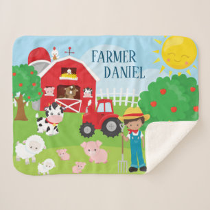Couverture Sherpa Cute Cartoon Barnyard Animaux, Fermier et tracteur