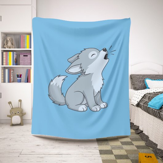 Couverture Sherpa Cute Cartoon Howling Wolf Pup Blue