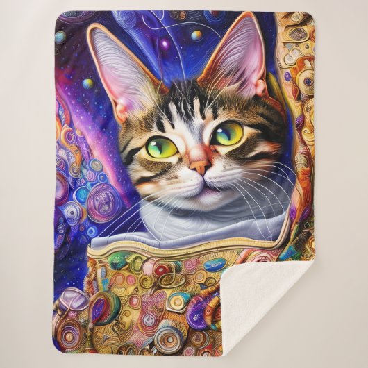 Couverture Sherpa Cute Cat Starry Neon Arrière - plan | Conception d (Devant)