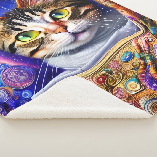 Couverture Sherpa Cute Cat Starry Neon Arrière - plan | Conception d (3/4)