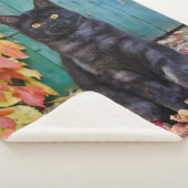 Couverture Sherpa Cute Chat Chat Noir Kitten avec Porte Bleue Feuill (3/4)