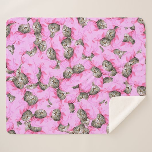 Couverture Sherpa Cute Chat dans un Motif Casquette rose Random (Devant (Horizontal))