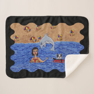 Couverture Sherpa Cute Chat et Lady Red Tubes intérieur dans Dolphin