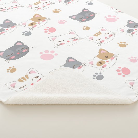 Couverture Sherpa Cute chat face chats souriants motif (3/4)
