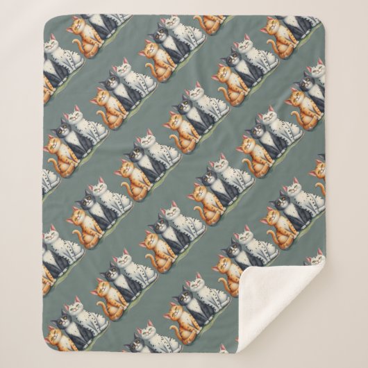 Couverture Sherpa Cute Chats Chatons Chatons Happy Grey Vert (Devant)