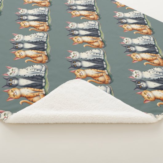 Couverture Sherpa Cute Chats Chatons Chatons Happy Grey Vert (3/4)