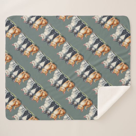 Couverture Sherpa Cute Chats Chatons Chatons Happy Grey Vert (Devant (Horizontal))