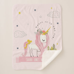 Couverture Sherpa Cute Chic Whimsical Magique Unicorn Rose Princesse