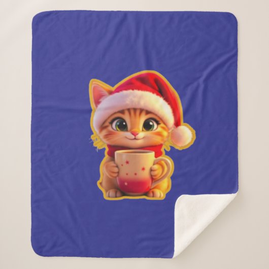 Couverture Sherpa **Cute Christmas Cat with Santa Hat – Funny Holida (Devant)