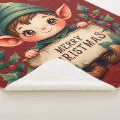 Couverture Sherpa Cute Christmas Elf Holding Merry Sign Red (3/4)