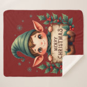 Couverture Sherpa Cute Christmas Elf Holding Merry Sign Red (Devant (Horizontal))