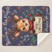 Couverture Sherpa Cute Christmas Reindeer with Holly and Sign (Devant (Horizontal))