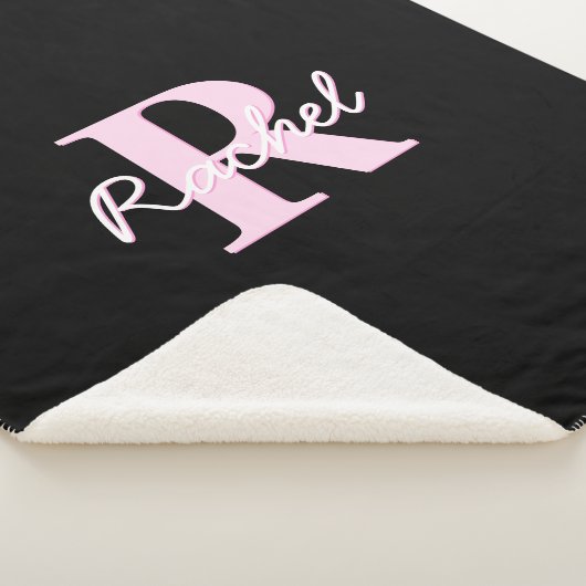 Couverture Sherpa Cute Customizable Monogram | Light Pink & Black (3/4)