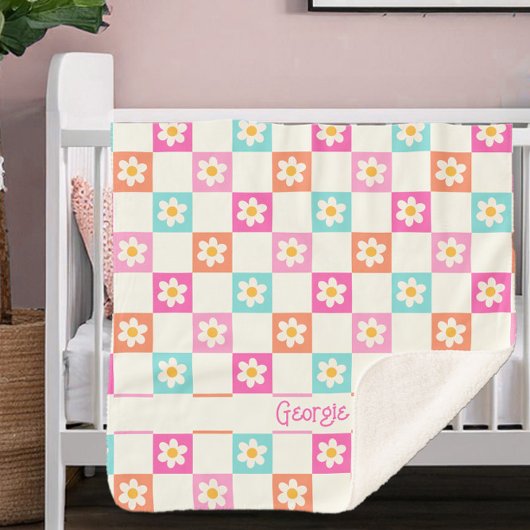 Couverture Sherpa Cute Daisy Chequerboard Simple Coloré