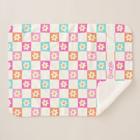 Couverture Sherpa Cute Daisy Chequerboard Simple Coloré (Devant (Horizontal))