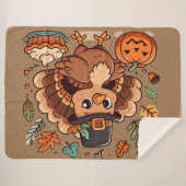 Couverture Sherpa Cute dinde Thanksgiving et citrouille (Devant (Horizontal))