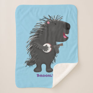 Couverture Sherpa Cute drôle porc-épic avec dessin animé de banjo
