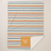 Couverture Sherpa Cute Dusky Orange Bleu Motif rayé ocre (Devant)