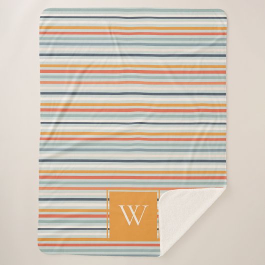 Couverture Sherpa Cute Dusky Orange Bleu Motif rayé ocre (Devant)