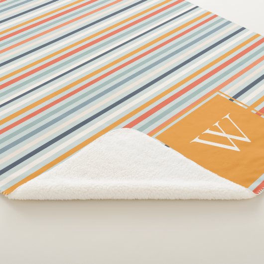 Couverture Sherpa Cute Dusky Orange Bleu Motif rayé ocre (3/4)