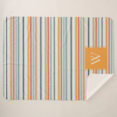 Couverture Sherpa Cute Dusky Orange Bleu Motif rayé ocre (Devant (Horizontal))