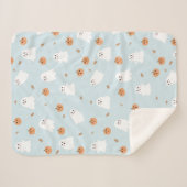 Couverture Sherpa Cute Fantôme et Citrouille Motif d'Halloween bleu (Devant (Horizontal))