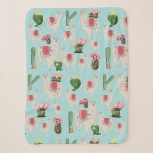 Couverture Sherpa Cute Fiesta Llama & Cactus Motif