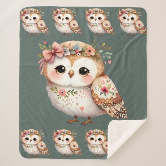 Couverture Sherpa Cute Floral Owl with Bow (Devant)