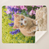 Couverture Sherpa Cute Fluffy Ginger Baby Cat Kitten Flowers Animal  (Devant (Horizontal))