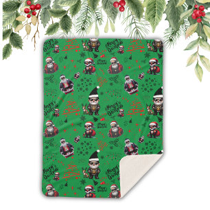 Couverture Sherpa Cute Gangster Père Noël Joyeux Noël sur Green  