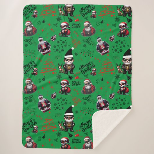Couverture Sherpa Cute Gangster Père Noël Joyeux Noël sur Green | (Devant)
