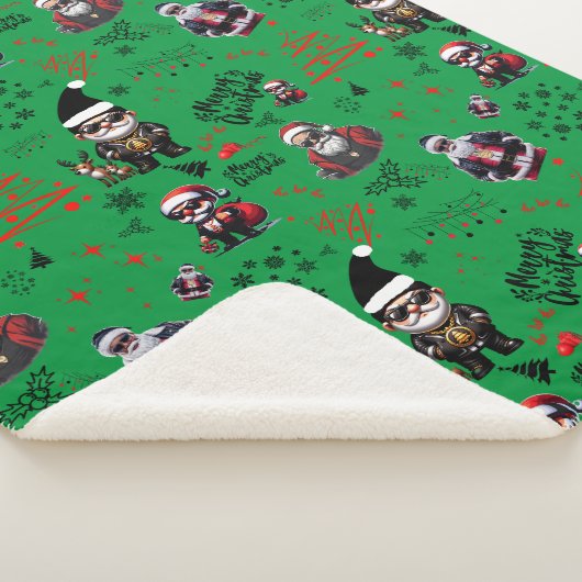 Couverture Sherpa Cute Gangster Père Noël Joyeux Noël sur Green | (3/4)
