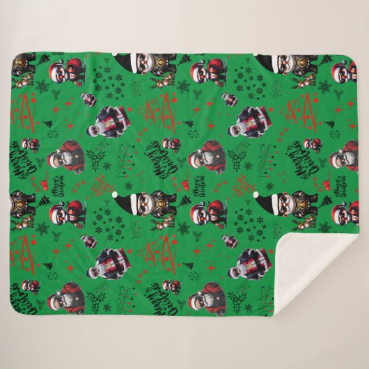 Couverture Sherpa Cute Gangster Père Noël Joyeux Noël sur Green | (Devant (Horizontal))