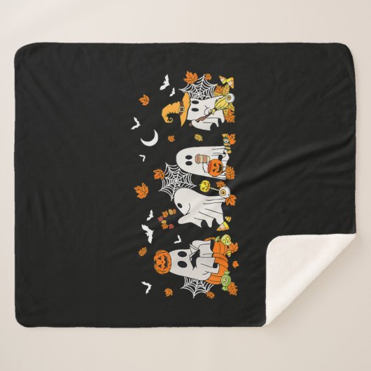 Couverture Sherpa Cute Ghost Boire Café Halloween Fall Ghost Bo (Devant (Horizontal))