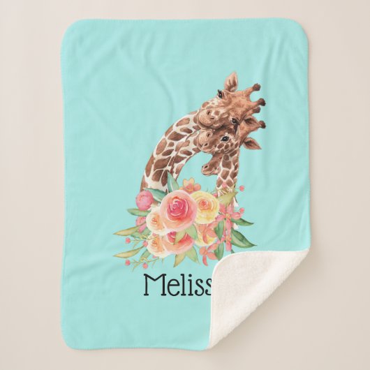 Couverture Sherpa Cute Giraffe Aquarelle Maman & Bébé (Devant)