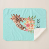 Couverture Sherpa Cute Giraffe Aquarelle Maman & Bébé (Devant (Horizontal))