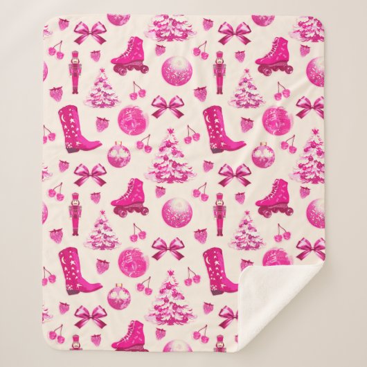 Couverture Sherpa Cute Girly Preppy Motif de Noël rose (Devant)