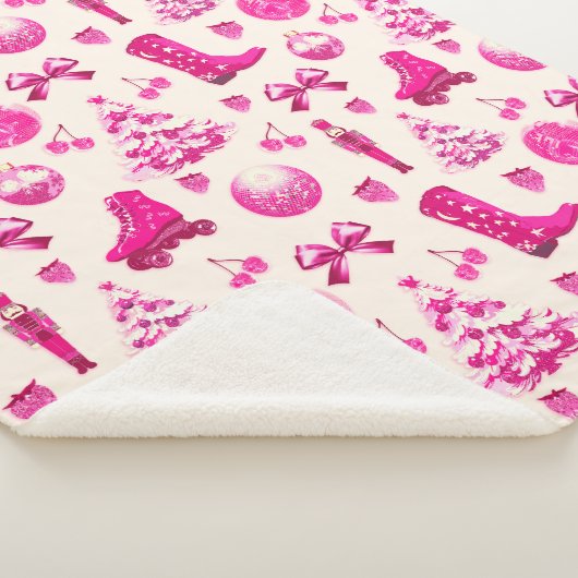 Couverture Sherpa Cute Girly Preppy Motif de Noël rose (3/4)