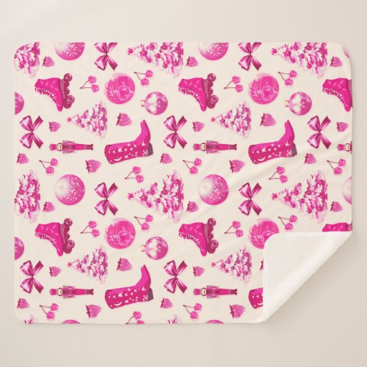 Couverture Sherpa Cute Girly Preppy Motif de Noël rose (Devant (Horizontal))