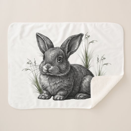 Couverture Sherpa Cute Gray Rabbit Among the Grass (Devant (Horizontal))