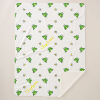 Couverture Sherpa Cute Grenouille et Fleur Blanche Sherpa
