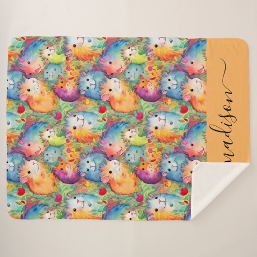 Couverture Sherpa Cute guinea pigs pattern script name (Devant (Horizontal))