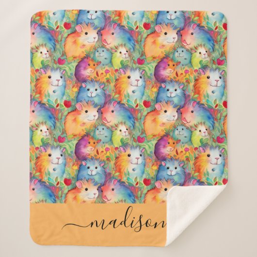 Couverture Sherpa Cute guinea pigs pattern script name (Devant)
