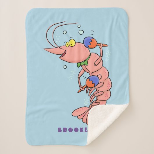 Couverture Sherpa Cute happy shrimp, dessin animé de crevettes (Devant)