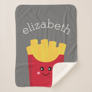 Couverture Sherpa Cute Kawaii Fries françaises avec nom personnalis